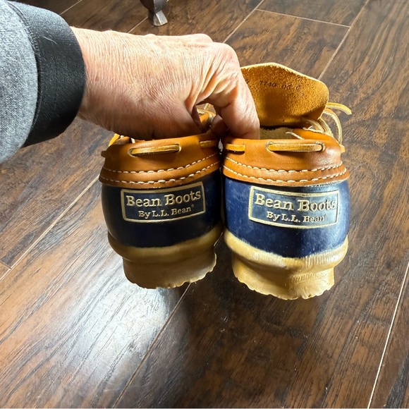L.L. Bean Classic Low Bean Boots Womens Size 6 Navy Rubber Tan Leather Vintage - Picture 2 of 13